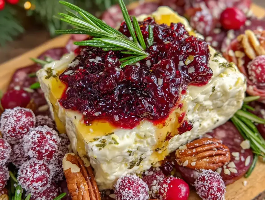 Christmas charcuterie board with cranberries and rosemary - featured image