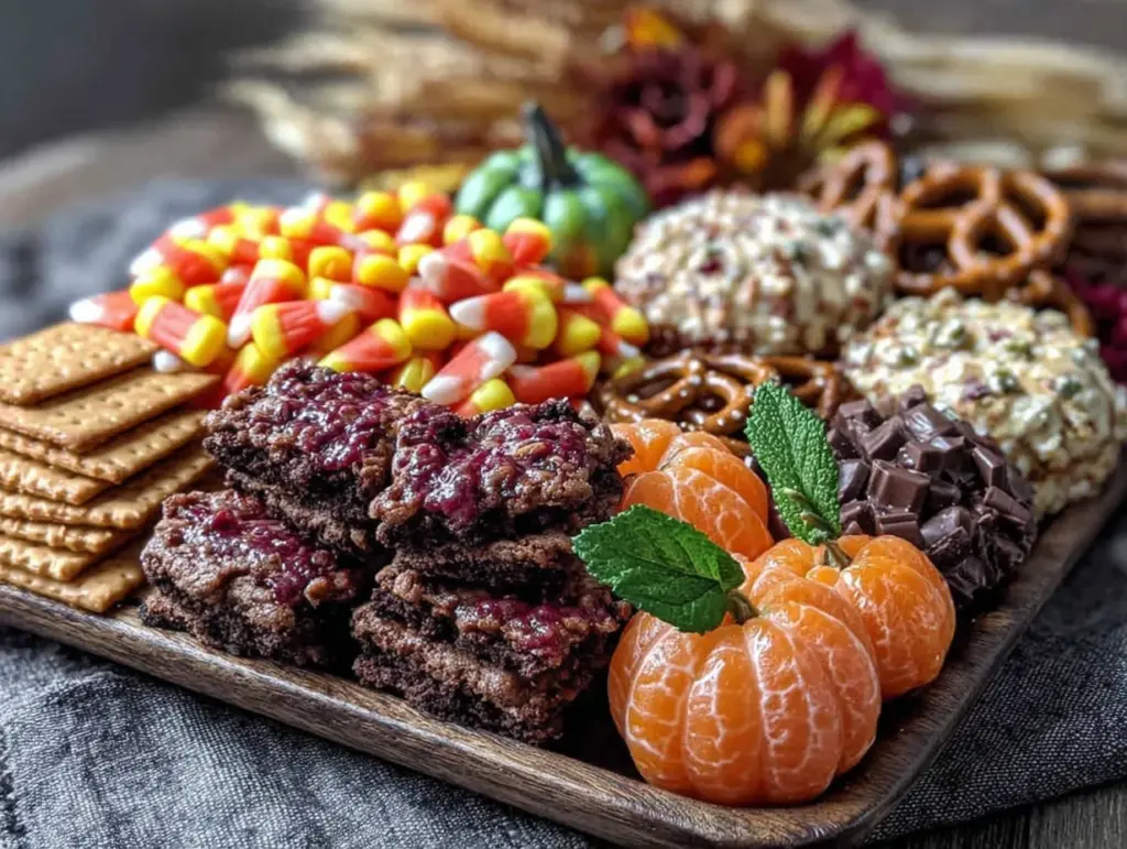 cozy Halloween charcuterie board with candy corn - featured image