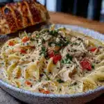 creamy chicken noodle soup with rotisserie chicken - featured image