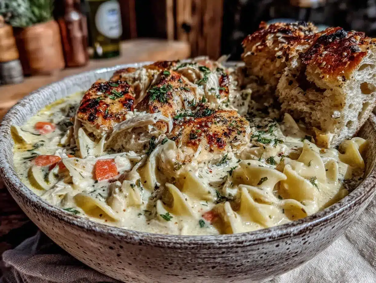 creamy chicken noodle soup with rotisserie chicken preparation steps