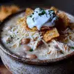 creamy crockpot white chicken chili - featured image