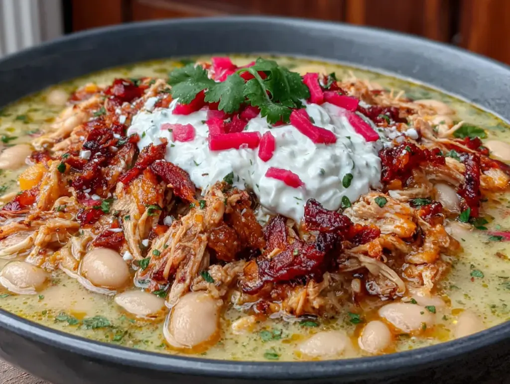 creamy white chicken chili with roasted pumpkin - featured image