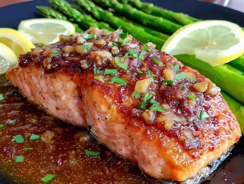 garlic butter salmon with asparagus - featured image