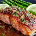 garlic butter salmon with asparagus - featured image