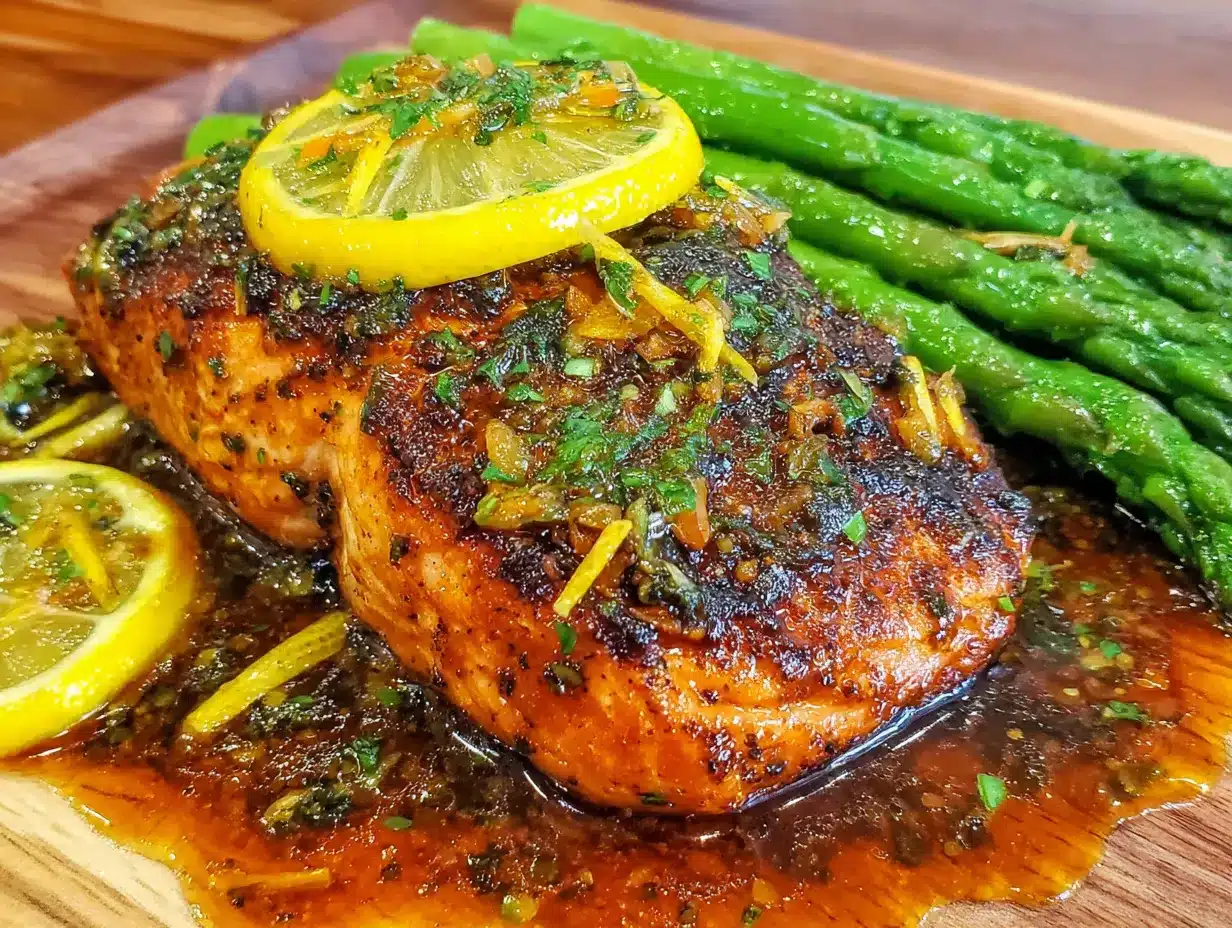 garlic butter salmon with asparagus preparation steps