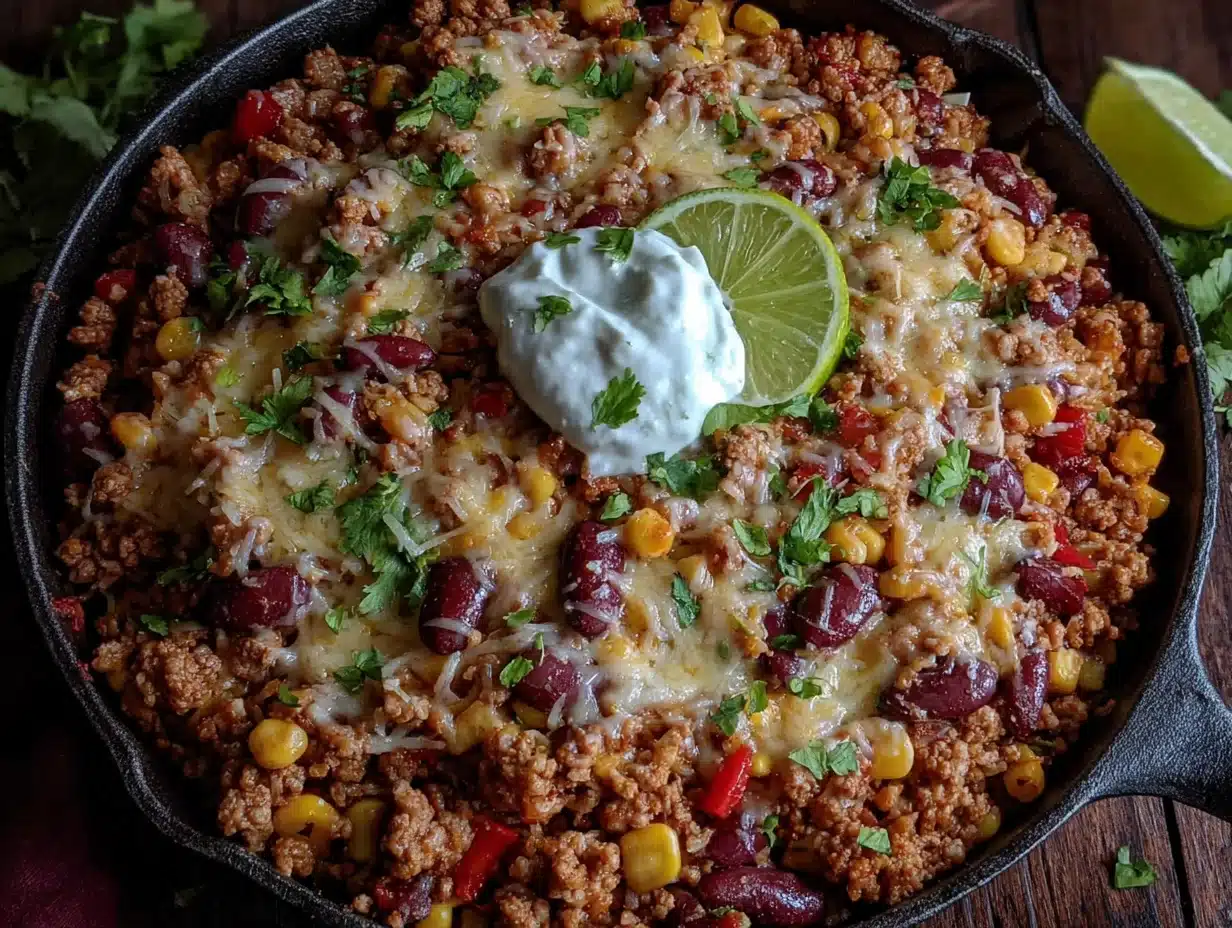 ground turkey taco skillet - featured image