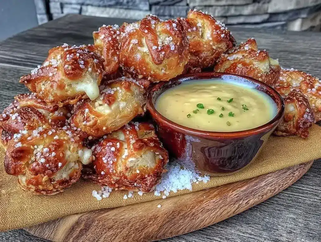 lighter Oktoberfest pretzel bites with beer cheese dip - featured image