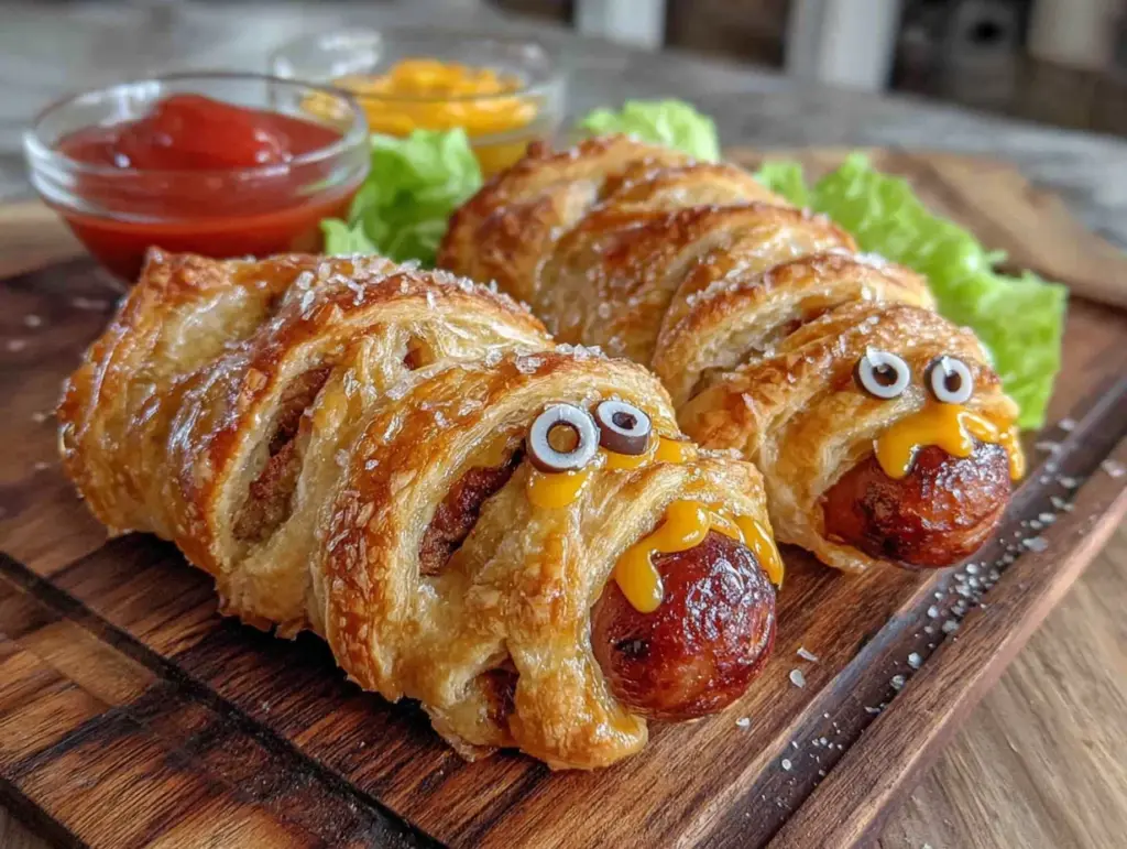 mummy hot dogs with cheese eyes - featured image