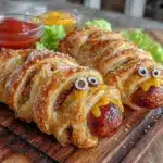 mummy hot dogs with cheese eyes - featured image
