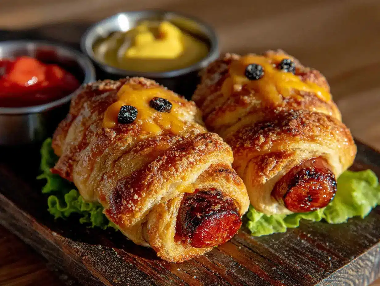 mummy hot dogs with cheese eyes preparation steps