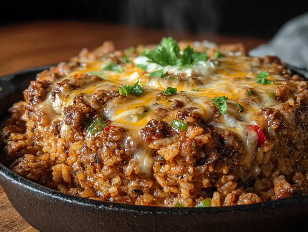 one-pan ground beef and rice skillet - featured image