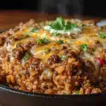 one-pan ground beef and rice skillet - featured image