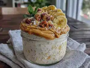 peanut butter banana overnight oats - featured image