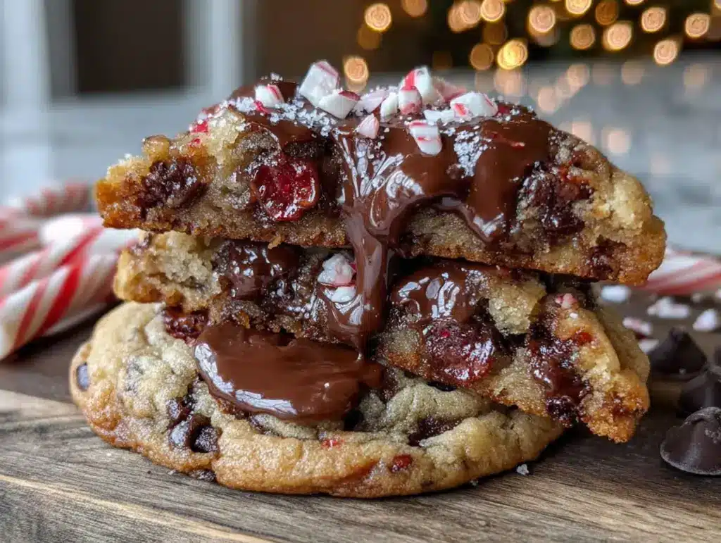 peppermint bark chocolate chip cookies - featured image