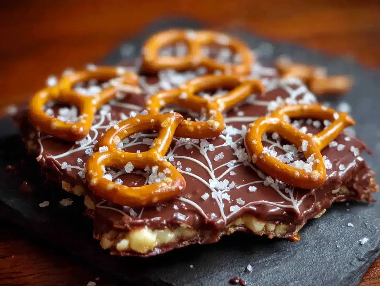 spider web chocolate bark with pretzels preparation steps