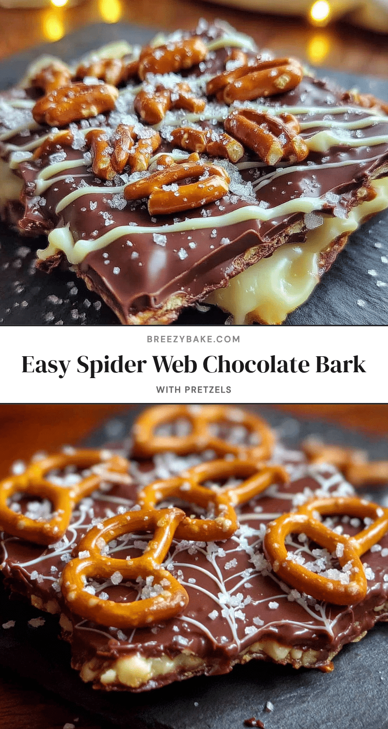 spider web chocolate bark with pretzels recipe
