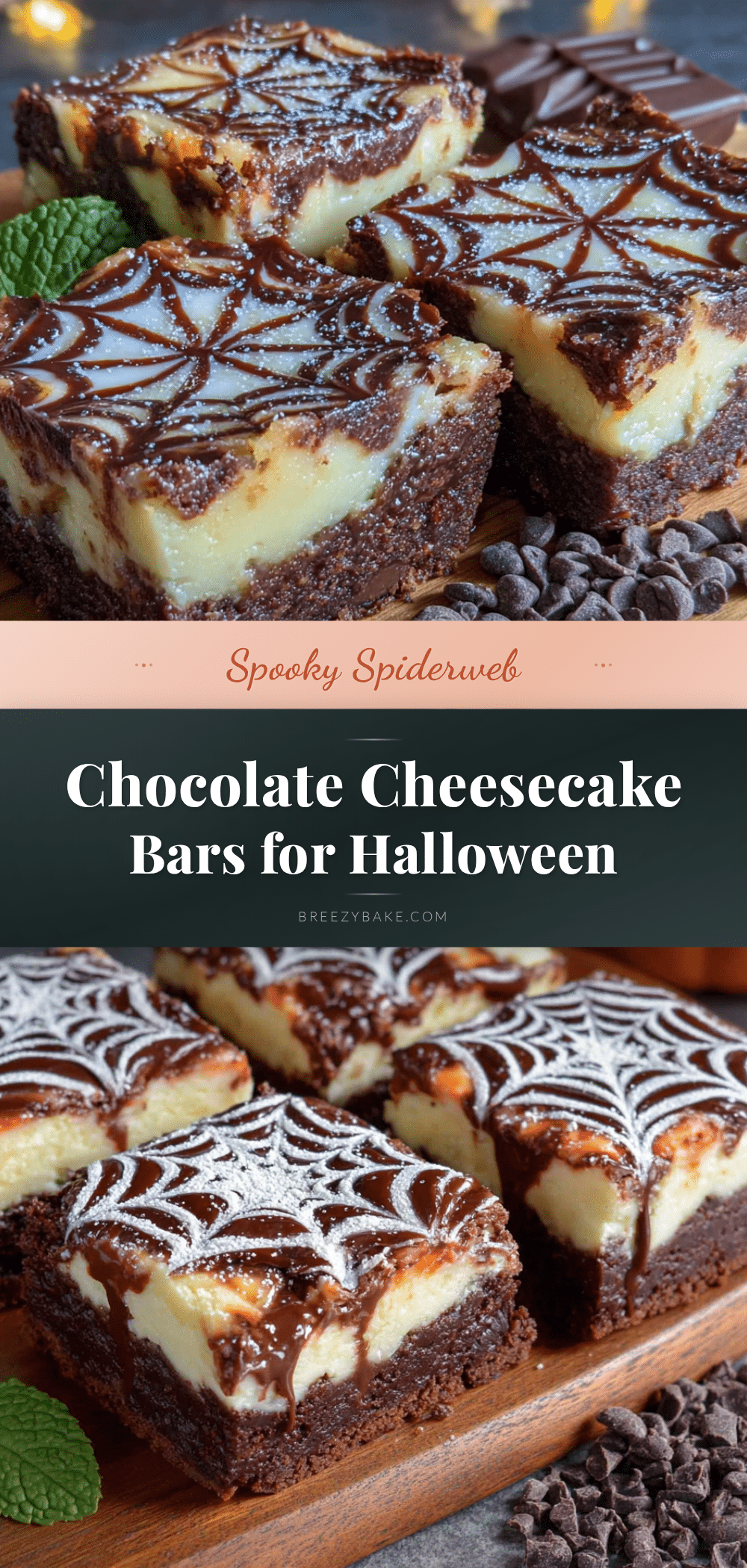 spooky spiderweb chocolate cheesecake bars recipe