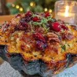 stuffed acorn squash with wild rice and cranberries - featured image