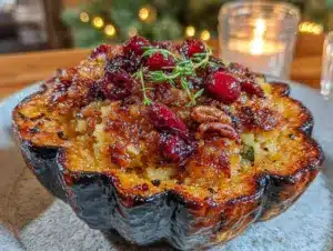 stuffed acorn squash with wild rice and cranberries - featured image