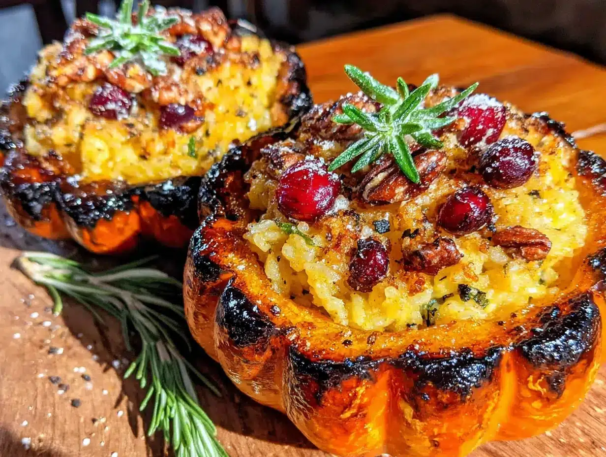 stuffed acorn squash with wild rice and cranberries preparation steps